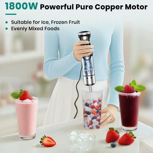 Alt view image 3 of 6 - 1800w Immersion Blender Handheld 4-In-1 for Kitchen Soup Baby Food | Includes Whisk