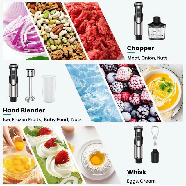 Alt view image 5 of 6 - 1800w Immersion Blender Handheld 4-In-1 for Kitchen Soup Baby Food | Includes Whisk