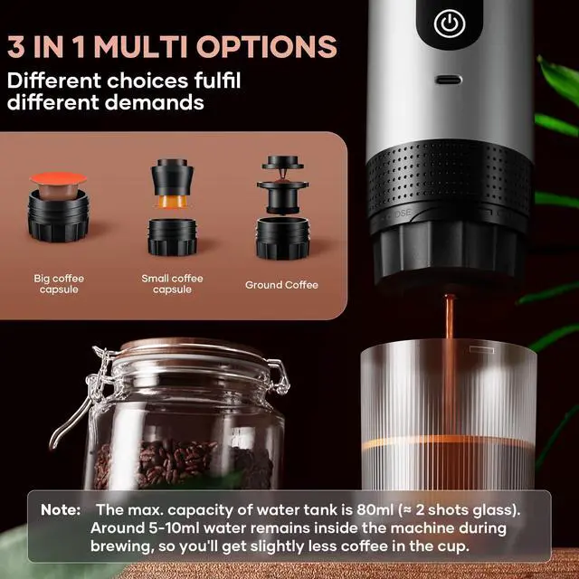 Alt view image 4 of 7 - Portable Espresso Maker Coffee Machine 3-IN-1