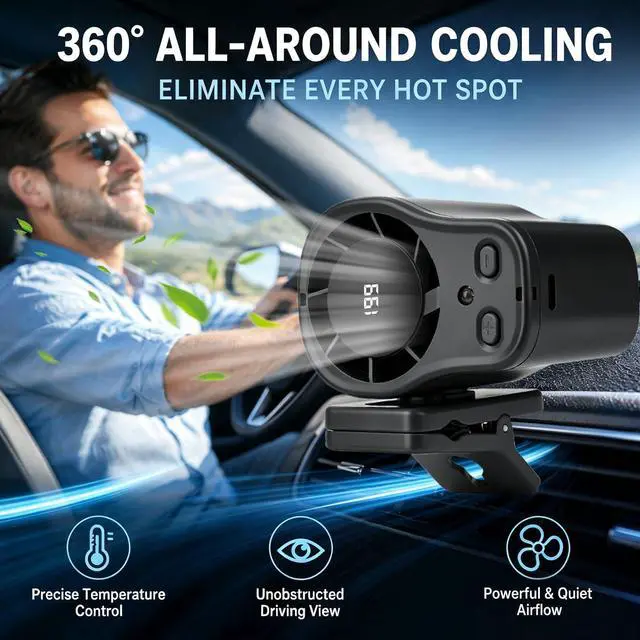 Alt view image 2 of 6 - Car Clip On Air Conditioner Fan with LED Display | Portable USB Rechargeable Car Fan 360° Rotation