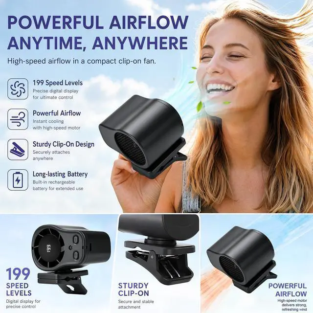 Alt view image 3 of 6 - Car Clip On Air Conditioner Fan with LED Display | Portable USB Rechargeable Car Fan 360° Rotation