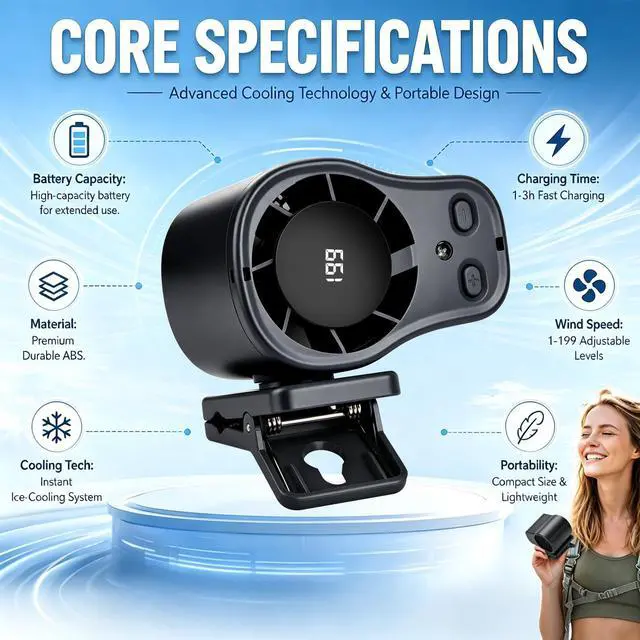 Alt view image 4 of 6 - Car Clip On Air Conditioner Fan with LED Display | Portable USB Rechargeable Car Fan 360° Rotation