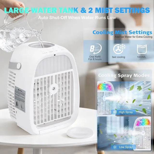 Alt view image 3 of 7 - Portable Air Conditioner 1100ML Mini Air Cooler with Remote Control
