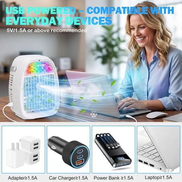 Alt view image 5 of 7 - Portable Air Conditioner 1100ML Mini Air Cooler with Remote Control