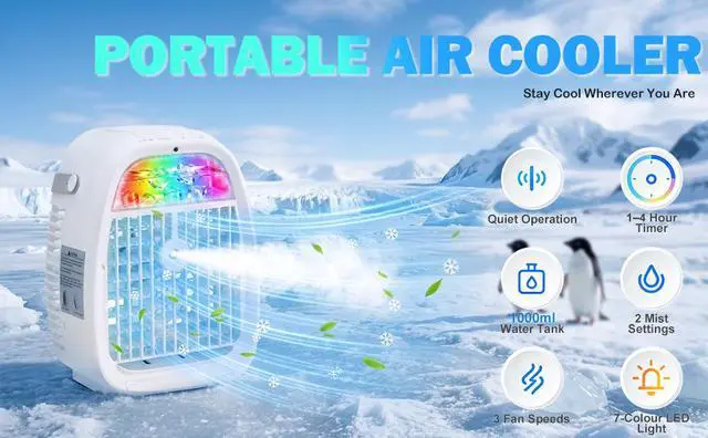 Alt view image 7 of 7 - Portable Air Conditioner 1100ML Mini Air Cooler with Remote Control