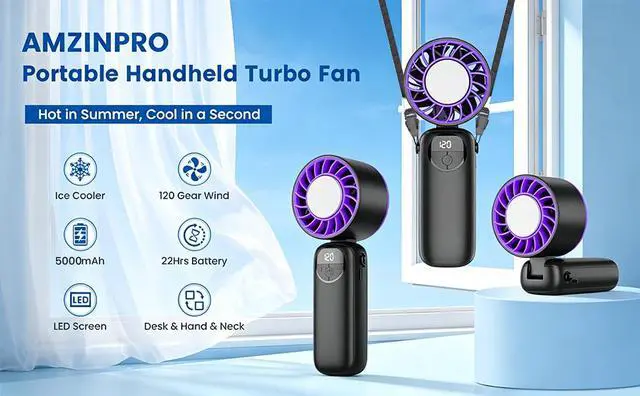 Alt view image 7 of 7 - Handheld Portable Turbo Fan with Ice Cooler