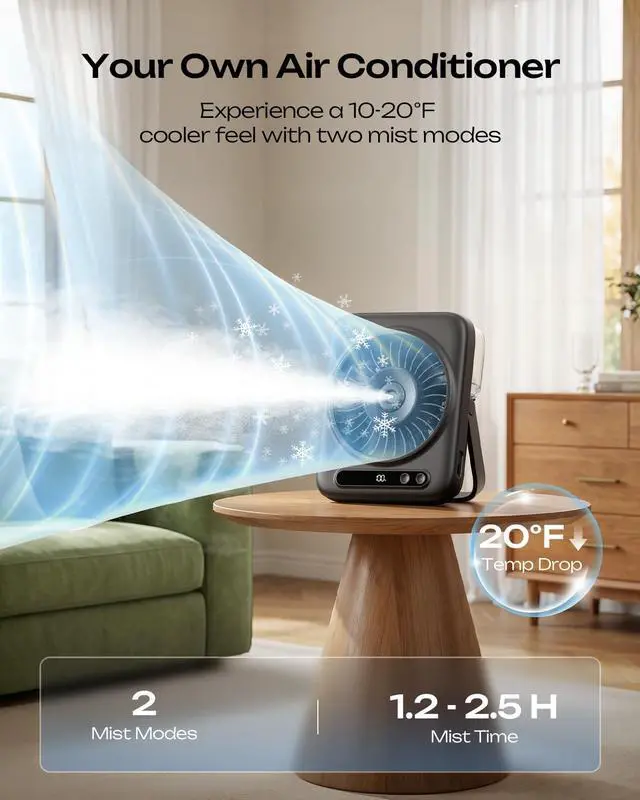 Alt view image 2 of 7 - Otlonpe Portable Misting Fan Small Desk Air Conditioner