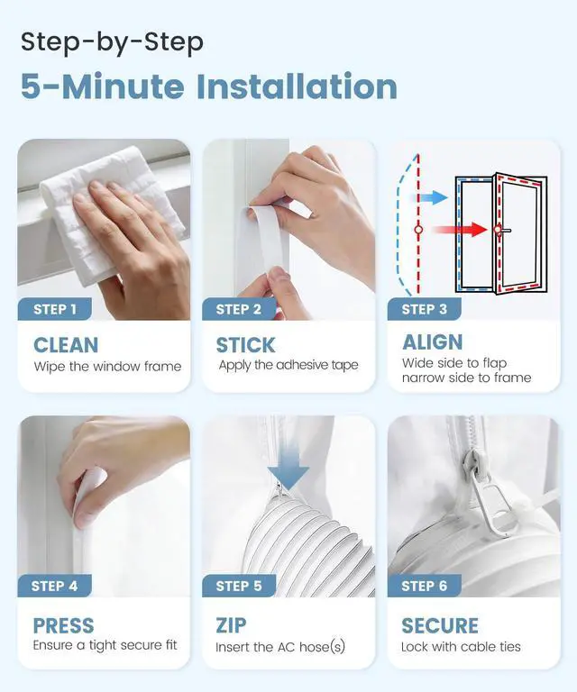 Alt view image 7 of 7 - Portable Air Conditioner Window Seal with Non-Slip Two-Way Zippers