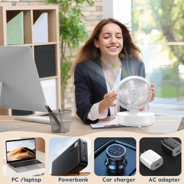 Alt view image 2 of 7 - Powerful Quiet Desk Fan Camping Fan with LED Light