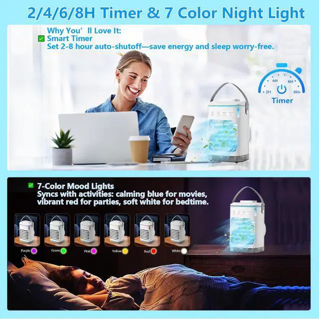 Alt view image 4 of 7 - Portable Air Conditioners 7 Color Light & 900ml Large Tank