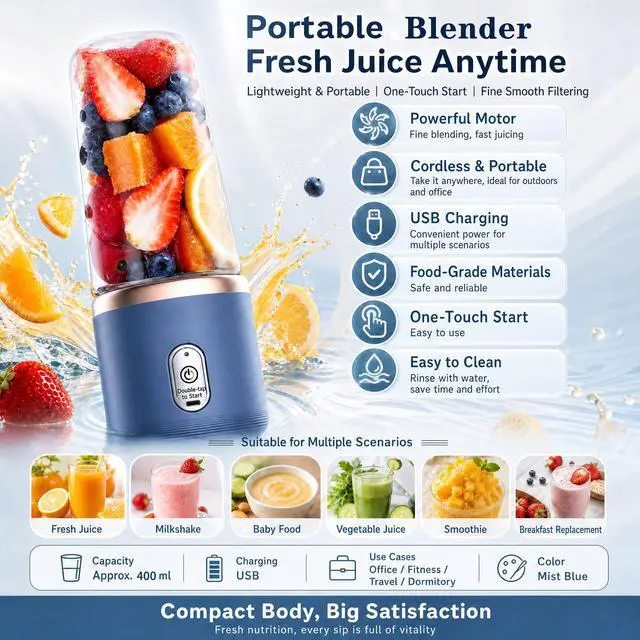 Alt view image 2 of 6 - Portable Blender USB Rechargeable Personal Mini Juice Blender