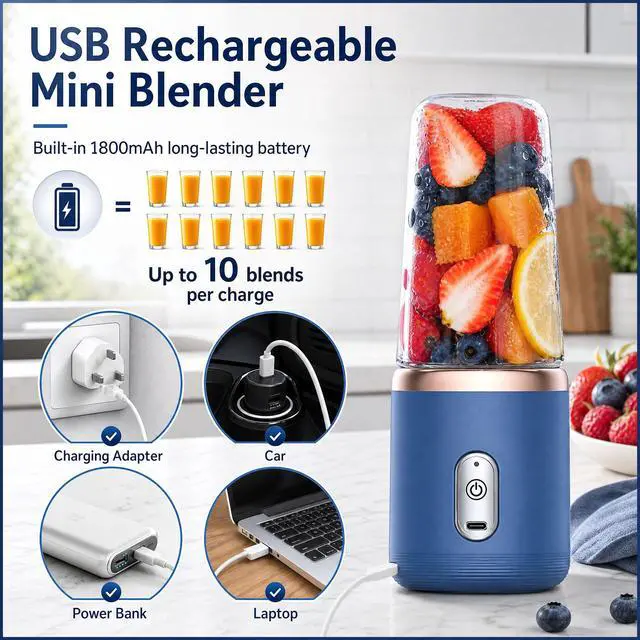 Alt view image 3 of 6 - Portable Blender USB Rechargeable Personal Mini Juice Blender