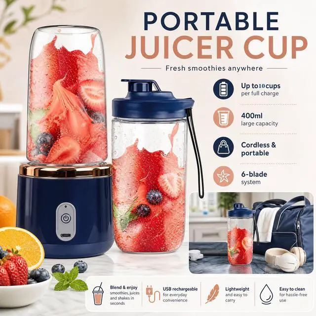 Alt view image 4 of 6 - Portable Blender USB Rechargeable Personal Mini Juice Blender