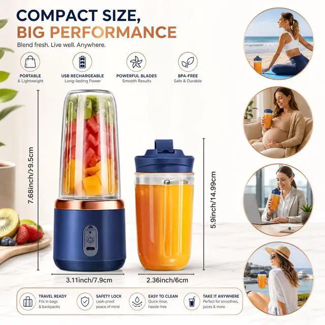 Alt view image 5 of 6 - Portable Blender USB Rechargeable Personal Mini Juice Blender