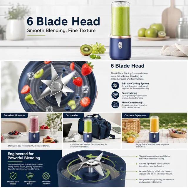 Alt view image 6 of 6 - Portable Blender USB Rechargeable Personal Mini Juice Blender
