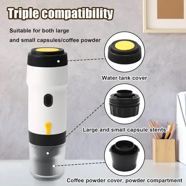 Alt view image 2 of 6 - Portable Coffee Maker - Mini Espresso Machine with USB Charging & Car Adapter