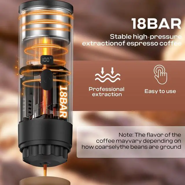 Alt view image 3 of 6 - 18 Bar Portable Espresso Machine with LED Display and 90ml Sink