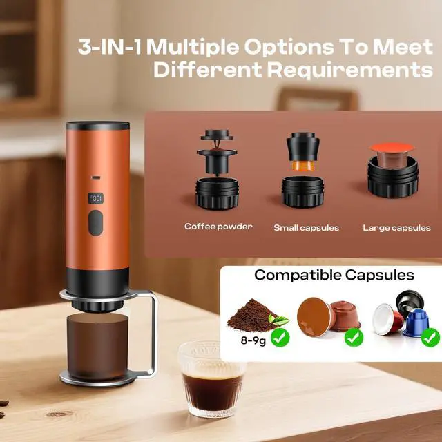 Alt view image 4 of 6 - 18 Bar Portable Espresso Machine with LED Display and 90ml Sink
