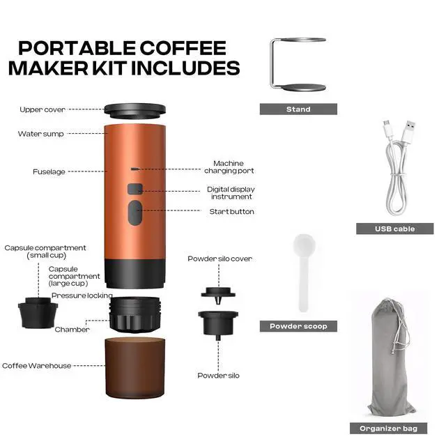 Alt view image 6 of 6 - 18 Bar Portable Espresso Machine with LED Display and 90ml Sink