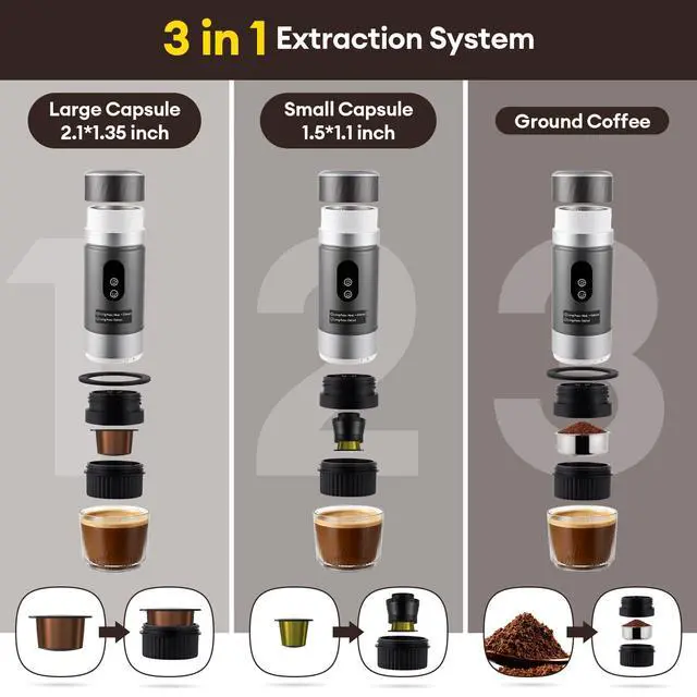 Alt view image 2 of 6 - Travel Portable Coffee Maker 3 In 1 Espresso Machine