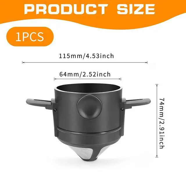 Alt view image 2 of 5 - Pour Over Coffee Dripper Reusable Stainless Steel Filter Portable Manual Coffee Maker for Travel