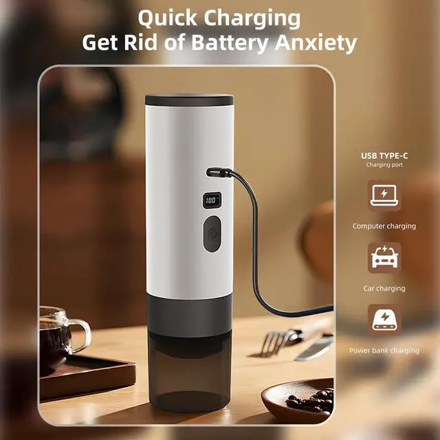 Alt view image 3 of 6 - 3-In-1 Portable Coffee Machine - Automatic 15Bar Wireless Heating with Digital Display