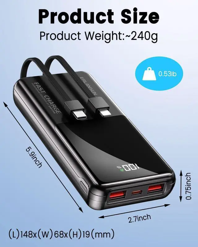 Alt view image 5 of 7 - Power Bank Fast Charging 20000mAh 22.5W