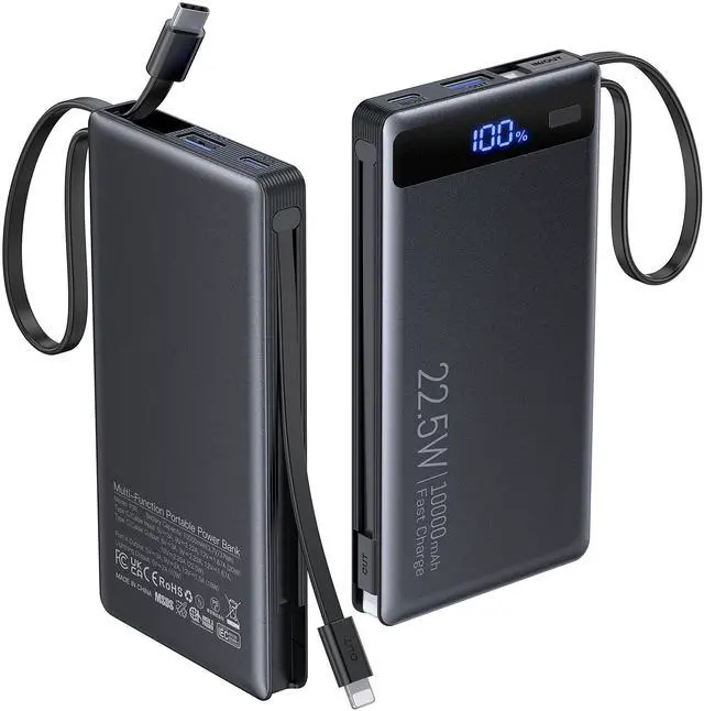 Main image of 10000mAh Portable Power Bank with 2 Built-in Cables