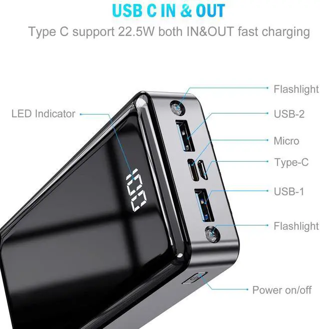 Alt view image 5 of 7 - Power Bank 24000mAh 3.7V 88.8Wh Phone Charger Battery Pack