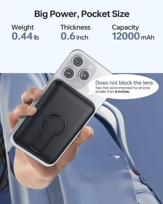 Alt view image 6 of 7 - For Magsafe Power Bank Portable Charger 12000mAh
