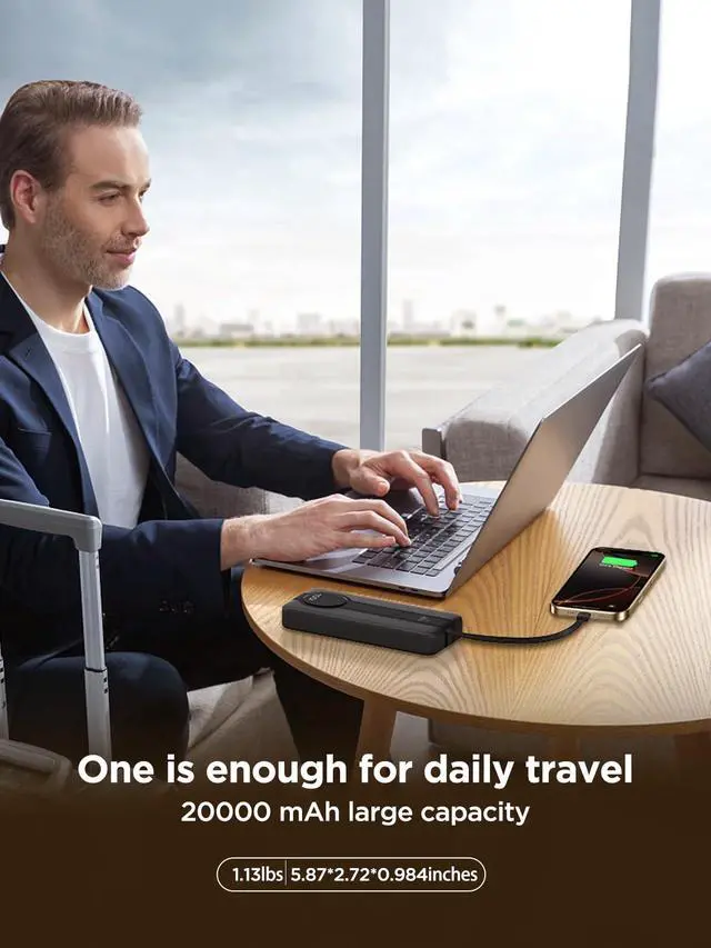 Alt view image 6 of 7 - 20000mAh Power Bank with Built-in USB-C & Lightning Cables