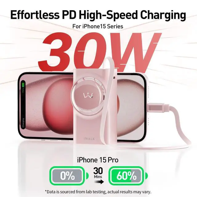Alt view image 3 of 7 - Power Bank Built-in 70cm/27.5 inches USB-C Retractable Cable