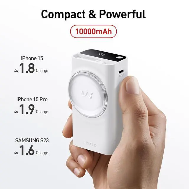 Alt view image 4 of 7 - Power Bank Built-in 70cm/27.5 inches USB-C Retractable Cable