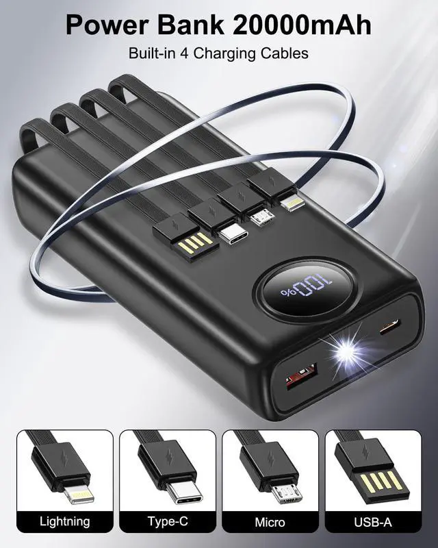 Alt view image 2 of 7 - 20000mAh Power Bank with Built in Cables