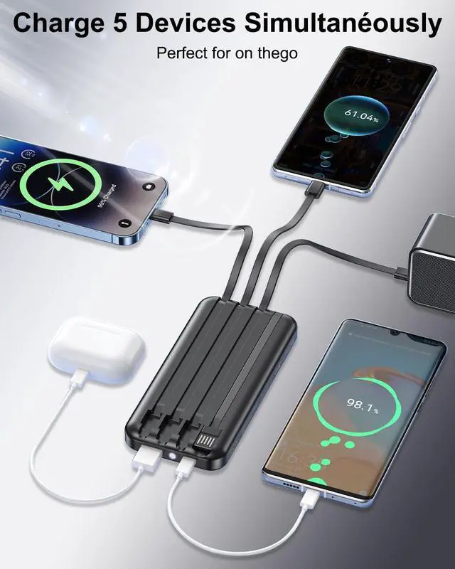 Alt view image 4 of 7 - 20000mAh Power Bank with Built in Cables