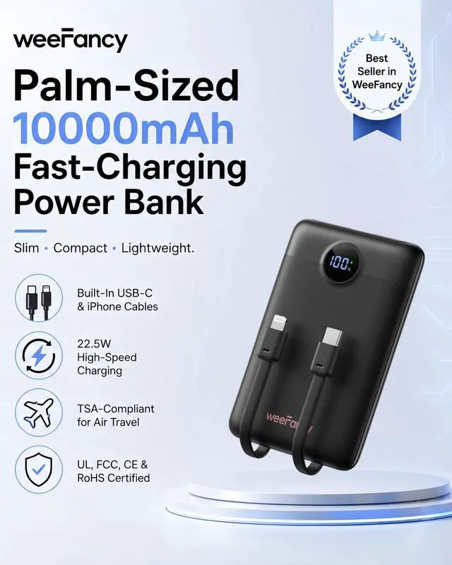 Alt view image 2 of 7 - Power Bank Fast Charging WeeFancy 10000mAh Portable Charger