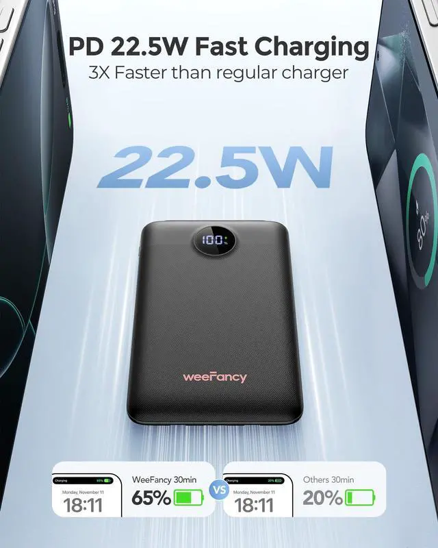 Alt view image 4 of 7 - Power Bank Fast Charging WeeFancy 10000mAh Portable Charger
