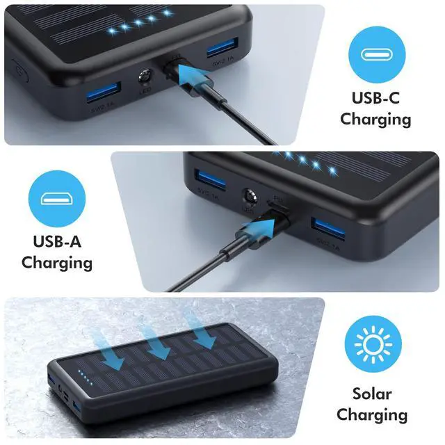Alt view image 4 of 7 - Solar Power Bank USB C 26800mAh Portable Charger