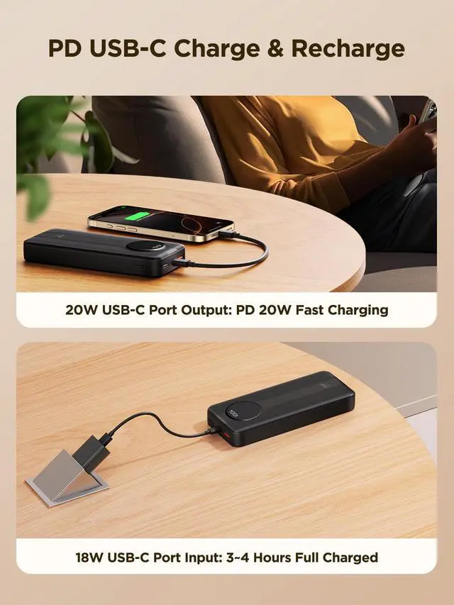 Alt view image 5 of 7 - 20000mAh Power Bank with Built-in USB-C & Lightning Cables