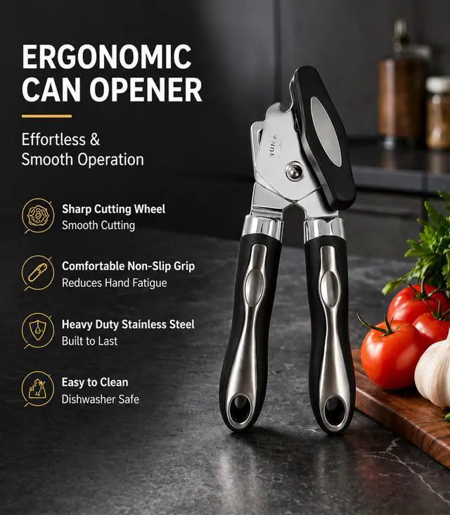 Alt view image 2 of 6 - Can Opener - Heavy Duty Stainless Steel Handheld Can Opener with Comfortable Handle