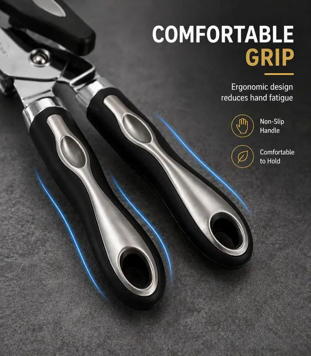 Alt view image 3 of 6 - Can Opener - Heavy Duty Stainless Steel Handheld Can Opener with Comfortable Handle
