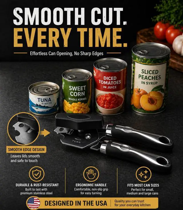Alt view image 5 of 6 - Can Opener - Heavy Duty Stainless Steel Handheld Can Opener with Comfortable Handle