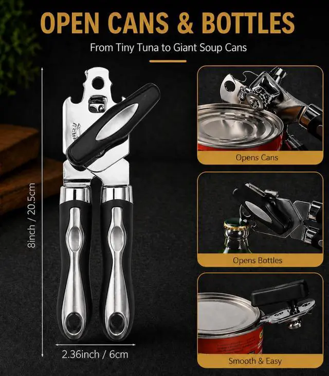 Alt view image 6 of 6 - Can Opener - Heavy Duty Stainless Steel Handheld Can Opener with Comfortable Handle