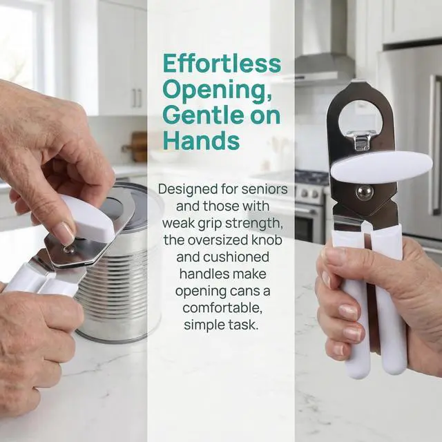 Alt view image 3 of 6 - Tin Opener & Bottle Opener - Premium Stainless Steel Manual Can Opener with Comfortable Soft Grip