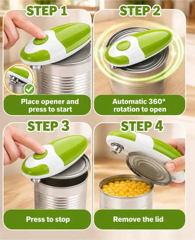 Alt view image 3 of 6 - One-Touch Automatic Tin Opener with Smooth Edge Cutting and Lid Remover