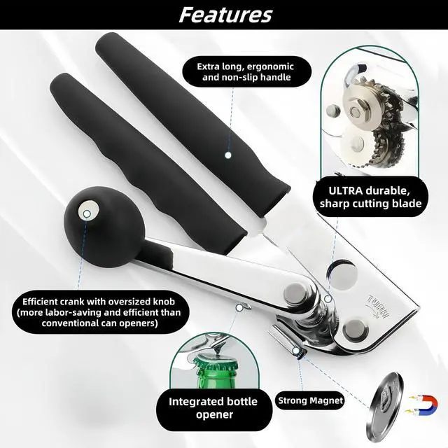 Alt view image 2 of 6 - Hand Crank Can Opener with Comfortable Extra-Long Handles