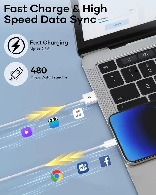 Alt view image 4 of 6 - USB A to Lightning Cable 1M