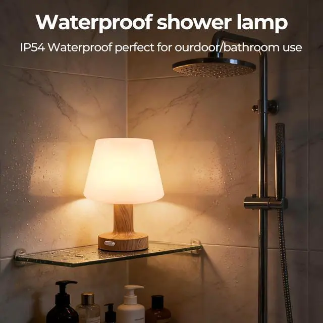 Alt view image 5 of 7 - Shower Lamp Waterproof Cordless Table Lamp 3-Color Dimmable Light