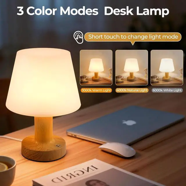 Alt view image 3 of 7 - Shower Lamp Waterproof Cordless Table Lamp 3-Color Dimmable Light