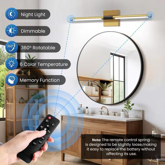 Alt view image 5 of 7 - 24 Inch Modern Bathroom Vanity Light with Rotatable Bar